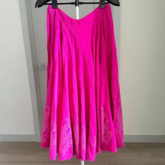 Boho Midi Gypsy Skirt Womens One Size Pink Hippie Peasant Flowy Festival Indie - Picture 3 of 7